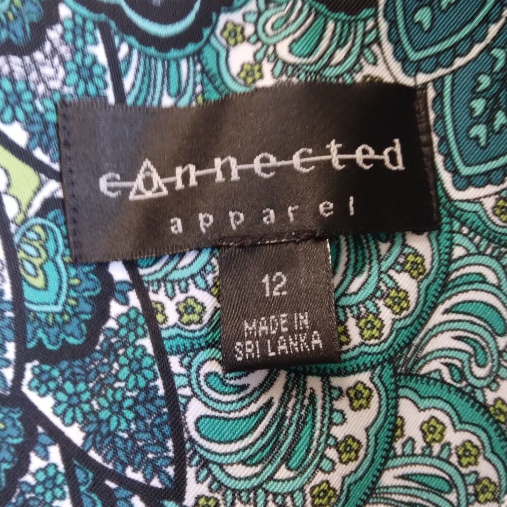 NWT Connected Apparel Sheath Dress Teal Peacock Feather Paisley Print Women's 12 - Picture 5 of 10